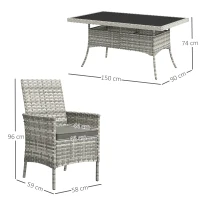 Outsunny Seven-Piece Rattan Dining Set - Mixed-Grey(m-3)