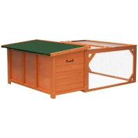 PawHut Rabbit Hutch Outdoor Guinea Pig Hutch with Run Small Animal Off-ground Duck House Hideaway Backyard with Openable Roof 125.5 x 100 x 49cm Orange(m-11)