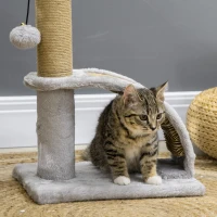 PawHut Albero Tiragraffi per Gatti con Arco Massaggiatore, Palo in Iuta e Pallina in Peluche, 34x24x43 cm, Grigio(m-7)
