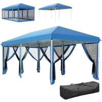 Outsunny 3 x 6m Pop Up Gazebo, Outdoor Canopy Shelter, Marquee Party Wedding Tent with 6 Mesh Walls and Carry Bag, Blue(m-1)