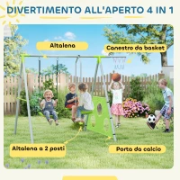 AIYAPLAY Gioco per Bambini 4 in 1 con 2 Altalene da Giardino, Canestro e Porta da Calcio, 215x180x182 cm, Verde e Grigio(m-4)