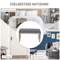HOMCOM Polsterbank, Sitzbank, Bettbank mit Leinenoptik, Schminkbank für Flur, Diele, Schlafzimmer, Gummiholz, Grau, 81 x 41 x 41 cm(m-6)