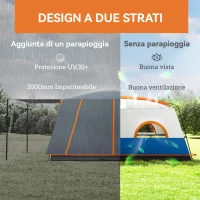 Outsunny Tenda da Campeggio per 4-6 Persone con 2 Stanze e Veranda, Impermeabile e UPF 30+, Borsa di Trasporto, Blu(m-4)