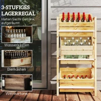 Outsunny Regał na 3 Skrzynki z Napojami, Drewniany Stojak z 3 Poziomami 56 x 32 x 112 cm, Drewno Naturalne(m-4)
