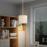HOMCOM Linen Pendant Light, Bedside Ceiling Lamps with E27 Bulb, Modern Hanging Lights for Living Room, Bedroom, Kitchen, Hallway, White(m-6)