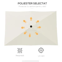 Outsunny Umbrela de Gradina Dreptunghiulara UV 50 cu Deschidere cu Manivela si inclinare Reglabila, 200x300 cm, Bej(m-7)