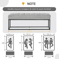 HOMCOM Banc design moderne, assise rembourrée en tissu aspect lin gris et structure en métal noir, charge 200 Kg, 120x44x45,5cm(m-7)