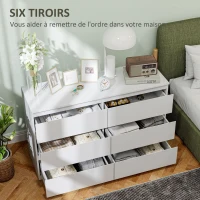 HOMCOM Commode 6 tiroirs meuble de rangement sans poignées design minimaliste 120 x 39 x 75 cm blanc(m-5)