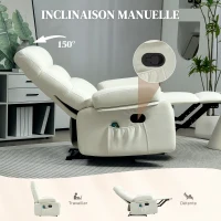 HOMCOM Fauteuil de massage fauteuil relax électrique avec fonction inclinable vibration chauffage, télécommande inclus, crème(m-5)