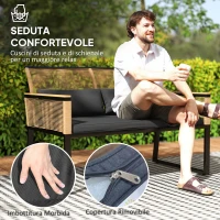Outsunny Salotto da Giardino in Rattan PE con Divano 2 Posti, 2 Poltrone, Tavolino in Vetro e Cuscini, Nero(m-5)