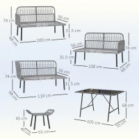 Outsunny 6 Piece Rattan Garden Furniture Set, 8 Seater Garden Corner Sofa with Cushions and Glass Top Table, Sectional Outdoor Furniture Conservatory Set for Patio, Charcoal Grey(m-3)