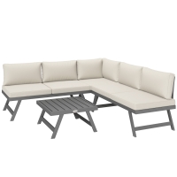 Outsunny Ensemble salon de jardin d'angle et convertible 4 pièces avec 2 banquettes, 1 fauteuil d'angle et 1 table basse