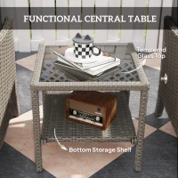 Outsunny 5 Piece Rattan Garden Furniture Set, Wicker Patio Sofa Set with 2 Armchairs, 2 Footstools, Glass Top Coffee Table with Shelf, Outdoor Furniture with Adjustable Backrests, Cushions, Dark Grey(m-7)