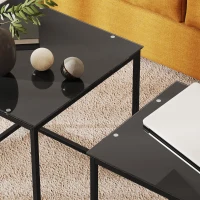 HOMCOM Nest of Tables, Set of 2 Coffee Table, Side Tables with Tempered Glass Desktop and Metal Frame for Living Room, Bedroom, Office, Black(m-9)