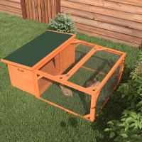 PawHut Rabbit Hutch Outdoor Guinea Pig Hutch with Run Small Animal Off-ground Duck House Hideaway Backyard with Openable Roof 125.5 x 100 x 49cm Orange(m-7)