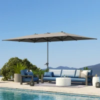 Outsunny Dubbelzijdige Parasol, 451 x 264 cm Zonnescherm met Zwengelsysteem, 12 Metalen Ribben, Aluminium Mast, Donkergrijs(m-8)