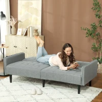 HOMCOM Three-Seater Sofa Bed, with Cupholders - Light Grey(m-8)