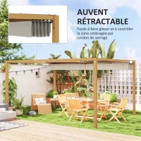 Outsunny Pergola extérieure 4 x 3 m avec toit rétractable et cadre en aluminium effet bois(m-4)