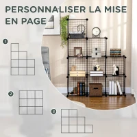 HOMCOM Étagère cube modulable DIY avec 9 compartiments en treillis métallique pour salon, chambre à coucher, noir(m-4)