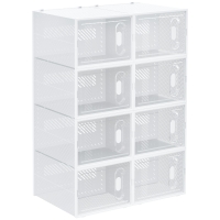 HOMCOM Meuble de rangement modulable, 8 cubes, meuble à chaussures empilables, vêtements, livres, jouets, blanc et transparent