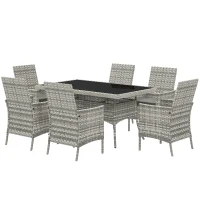 Outsunny Seven-Piece Rattan Dining Set - Mixed-Grey(m-11)
