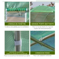 Outsunny Serre de jardin 9 m² serre tunnel de jardin 3 x 3 x 2 m avec porte enroulable et 6 fenêtres en maille en acier PE vert(m-6)