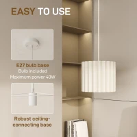 HOMCOM Linen Pendant Light, Bedside Ceiling Lamps with E27 Bulb, Modern Hanging Lights for Living Room, Bedroom, Kitchen, Hallway, White(m-5)