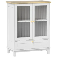 HOMCOM Aparador Sala de Estar com 2 Portas de Vidro Temperado Gaveta e Prateleira Ajustável 68x35x85 cm Branco(m-1)
