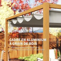 Outsunny Pergola extérieure 4 x 3 m avec toit rétractable et cadre en aluminium effet bois(m-6)