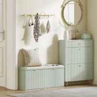 HOMCOM Elegant Ten Shoe Bench, with Top Seat - Green(m-8)