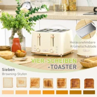 HOMCOM 2-in-1 Küchenset, Toaster und Wasserkocher, mehrere Optionen, 1,7 L, 4 Toastscheiben gleichzeitig, Kunststoff, Beige(m-5)
