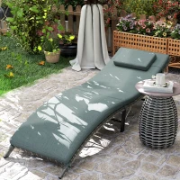 Outsunny Rattan Folding Sun Lounger Outdoor Chair with Cushion and Pillow Mixed Grey(m-9)