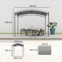 Outsunny Pérgola para Jardim 3x2 m Pérgola de Exterior com Toldo em Forma de Cúpula Elegante e Estrutura Metálica Impermeável Cinzento(m-3)