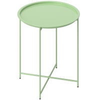 Outsunny Petite table basse ronde table d'appoint plateau amovible avec bord relevé pieds pliables en acier Ø 46 x 50 cm vert