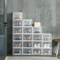 HOMCOM Meuble de rangement modulable, 18 cubes, meuble à chaussures empilables, vêtements, livres, jouets, blanc et transparent(m-2)