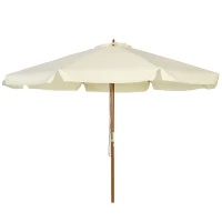 Outsunny Parasol de Madera Ø325x250 cm con Sistema de Polea Techo de Ventilación y 8 Varillas de Bambú para Terraza Balcón Crema(m-10)