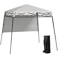 Outsunny Cenador Plegable 220x220x200 cm con 1 Pared Lateral Bolsa de Transporte Impermeable y Protección UV50+ Blanco(m-1)