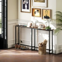 HOMCOM Smukły Stolik Konsola z Ładownicą, Styl Industrialny, Stelaż ze Stali, Brązowy(m-2)