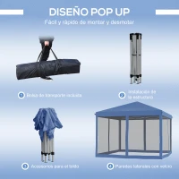 Outsunny Carpa Plegable 3x3 m con 4 Paredes Laterales de Malla 8 Orificios de Drenaje Impermeable y Bolsa de Transporte Azul(m-5)