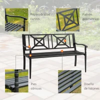 Outsunny Banco de Jardín de 2 Plazas Banco Exterior de Acero con Reposabrazos y Respaldo Decorativo para Terraza Balcón Patio Carga 240 kg 128x62,5x81,5 cm Negro(m-5)