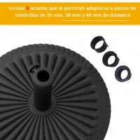 Outsunny Base para Sombrilla de Jardín Peso Neto 14 kg Soporte de Parasol Apto para Postes de 35mm/38mm/48mm Rellena de Cemento Metal para Terraza Exterior Ø49x32 cm Negro(m-6)