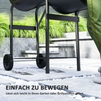 Outsunny Stalen Houtskoolgrill BBQ Smoker met Deksel, Thermometer, Wielen, Luchttoevoer, Kolenbak(m-8)