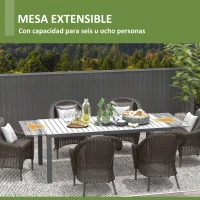 Outsunny Mesa de Comedor Exterior Mesa de Terraza para 6 -8 Personas con Marco de Aluminio 180/240x94x73 cm Gris Oscuro(m-4)
