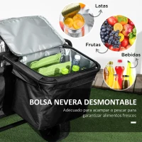 Outsunny Carro Plegable con Bolsa Térmica Desmontable Longitud y Ángulo del Mango Ajustables y Bolsa de Transporte Negro(m-6)
