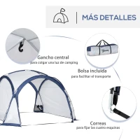 Outsunny Carpa Portátil de Camping para 6-8 Personas con 4 Mosquiteros Gancho y Bolsa Anti-UV 350x350x230 cm Blanco y Azul(m-6)