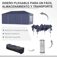 Outsunny Carpa Plegable 6x3x2,7 m con 4 Paneles 4 Ventanas 2 Puertas 1 Bolsa Anti-UV y 12 Orificios de Drenaje Azul(m-5)