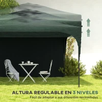 Outsunny Cenador de Jardín 3x3 m con Altura Ajustable 1 Pared Lateral Impermeable 4 Bolsas de Arena y Bolsa de Transporte Verde(m-4)