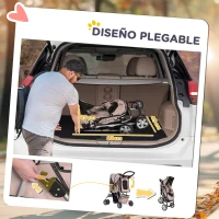 PawHut Carrito para Perros Pequeños con Toldo Ajustable Cesta de Almacenaje Portavasos y 2 Ruedas Universales 75x45x97 cm Café(m-5)