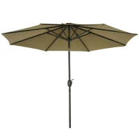 Outsunny Parasol de Terraza Ø268x238 cm con 24 Luces LED Solar Mecanismo de Inclinación Manivela y Poste Desmontable Marrón(m-8)