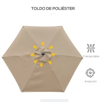 Outsunny Sombrilla de Jardín Ø230x216 cm Parasol Basculante con Apertura Manual Impermeable para Patio Piscina  Caqui(m-6)